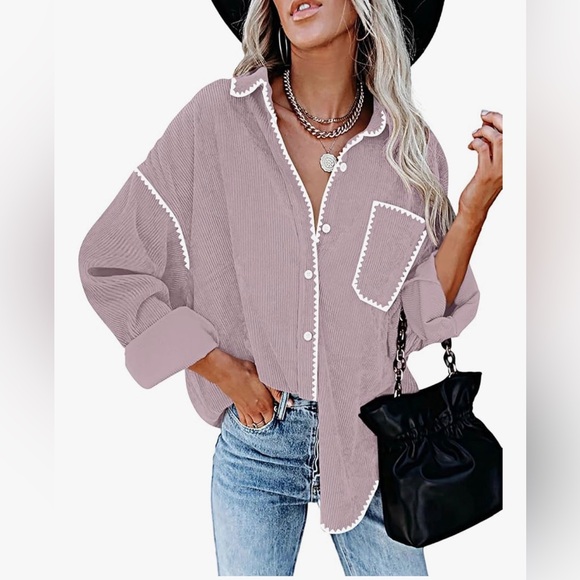 Tops - Sold: Womens Corduroy Shacket Jacket w/Buttons Oversized Blouses w/pockets Sz.L